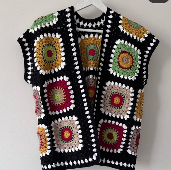 Granny square vintage cropped vest, made to order any size, handmade - Picture 5 of 10